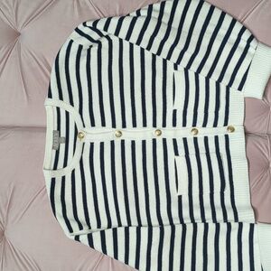 Striped Nautical J.Crew Knit Navy Cardigan Sweater Gold Buttons Sailor Preppy